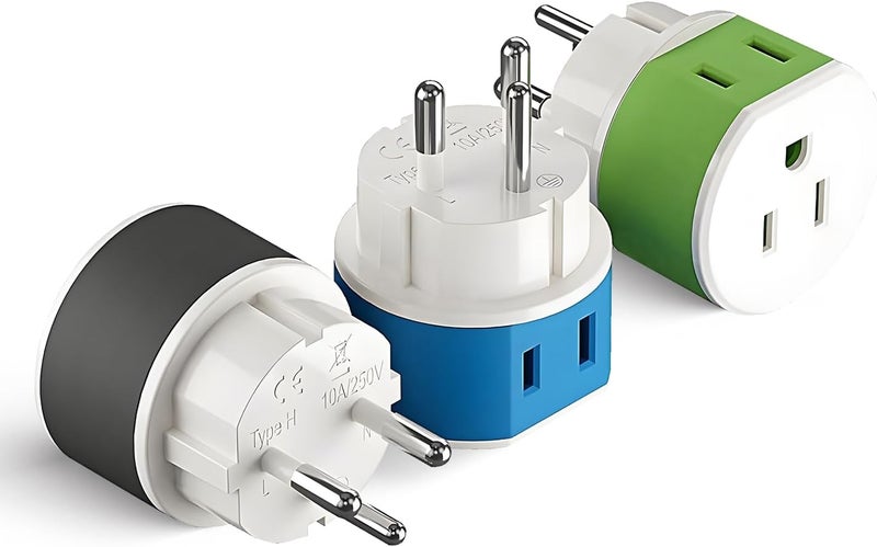 OREI Israel, Palestine Power Plug Adapter with 2 USA Inputs - Travel 3 Pack - Type H (US-14) Safe Grounded Use with Cell Phones, Laptop, Camera Chargers, CPAP, and More - Image 1